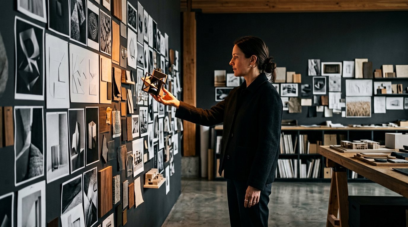Creative decision-maker shaping AI-generated possibilities through human judgment and direction.
