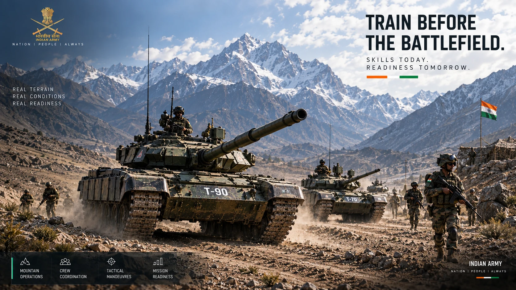 Tanks moving across open high-altitude terrain during physical training